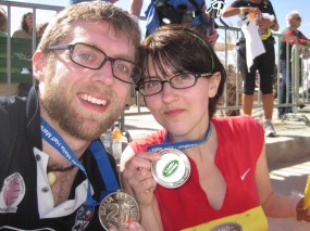 John and I at the end of our first half-marathon