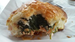 Salmon, cheese and spinach pastry.
